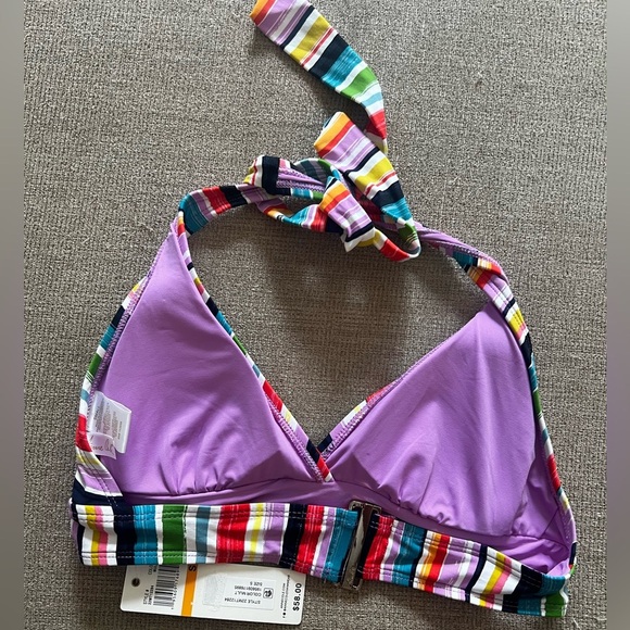 Anne Cole Painted Stripe Banded Halter Multicolor Bikini Top Size S NWT - Picture 5 of 5